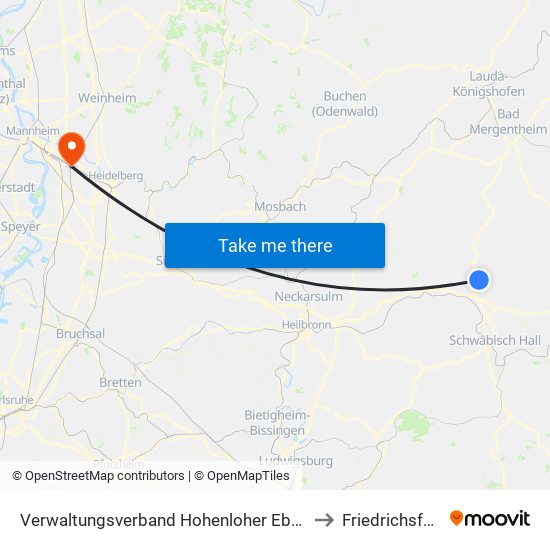 Verwaltungsverband Hohenloher Ebene to Friedrichsfeld map