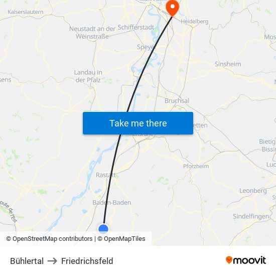 Bühlertal to Friedrichsfeld map