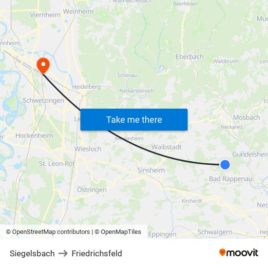 Siegelsbach to Friedrichsfeld map