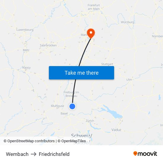 Wembach to Friedrichsfeld map