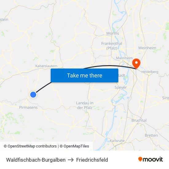 Waldfischbach-Burgalben to Friedrichsfeld map