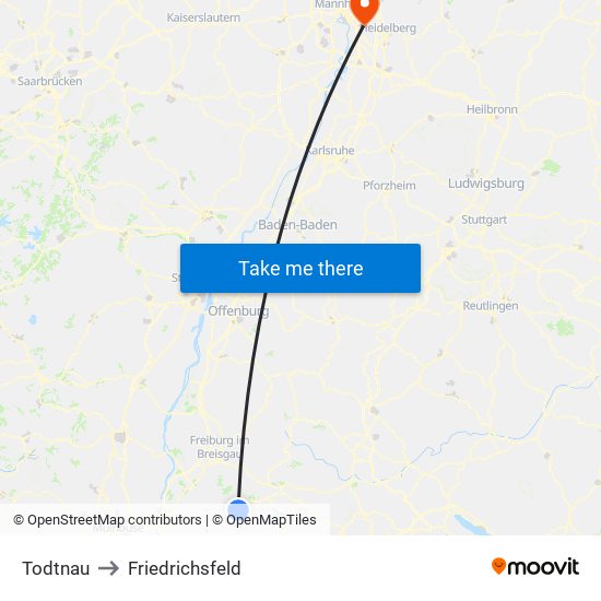 Todtnau to Friedrichsfeld map