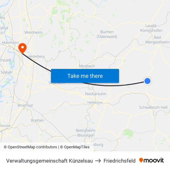 Verwaltungsgemeinschaft Künzelsau to Friedrichsfeld map