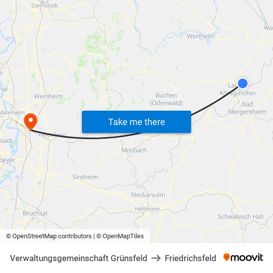 Verwaltungsgemeinschaft Grünsfeld to Friedrichsfeld map