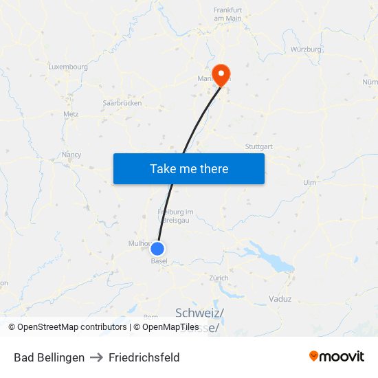 Bad Bellingen to Friedrichsfeld map