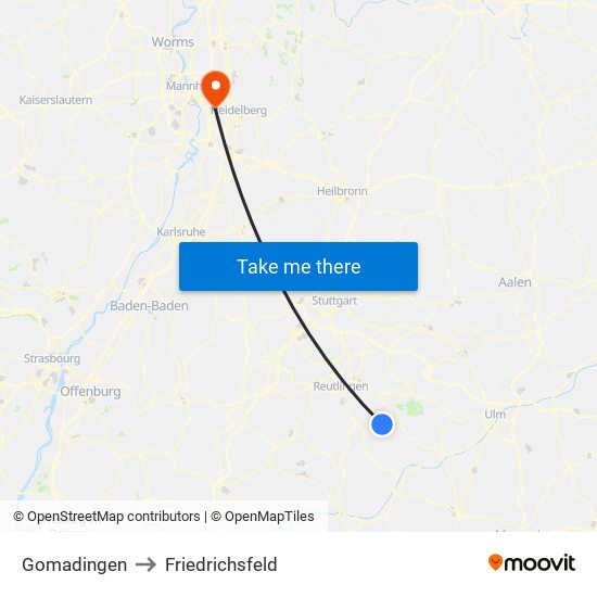 Gomadingen to Friedrichsfeld map