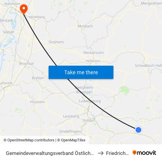 Gemeindeverwaltungsverband Östlicher Schurwald to Friedrichsfeld map