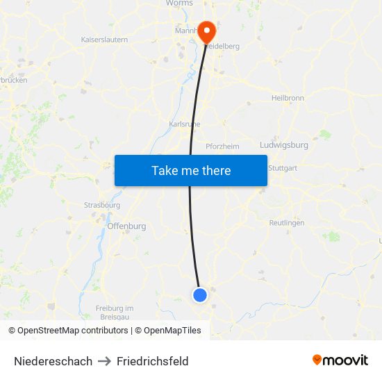 Niedereschach to Friedrichsfeld map