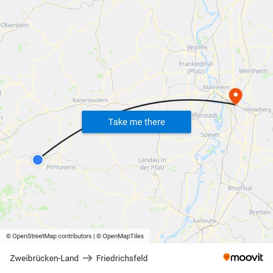 Zweibrücken-Land to Friedrichsfeld map