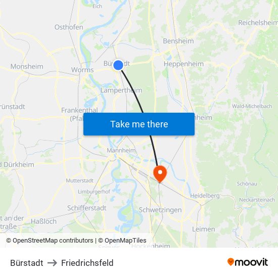 Bürstadt to Friedrichsfeld map