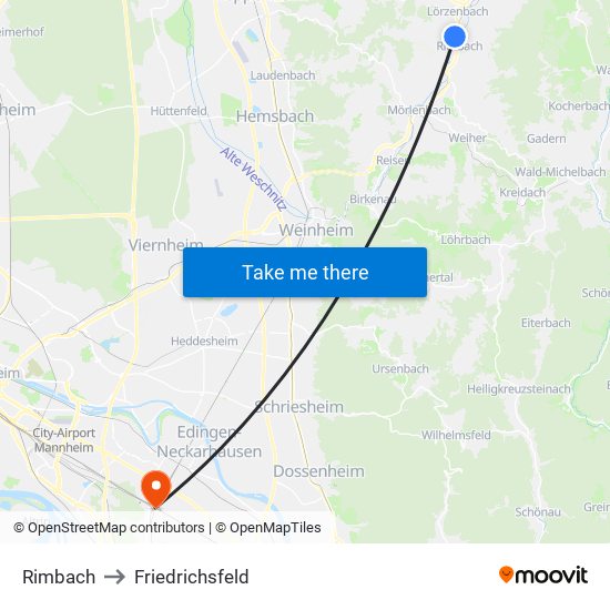 Rimbach to Friedrichsfeld map