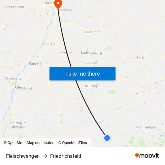 Fleischwangen to Friedrichsfeld map