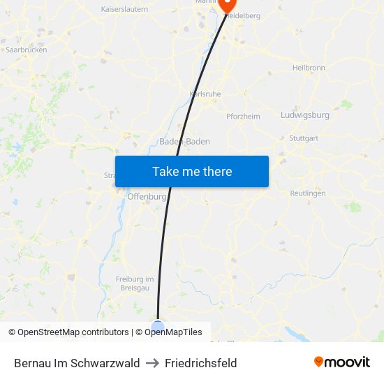 Bernau Im Schwarzwald to Friedrichsfeld map