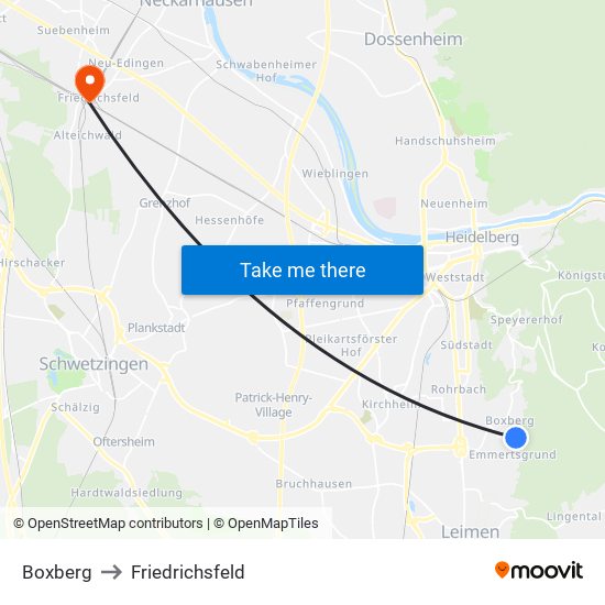 Boxberg to Friedrichsfeld map
