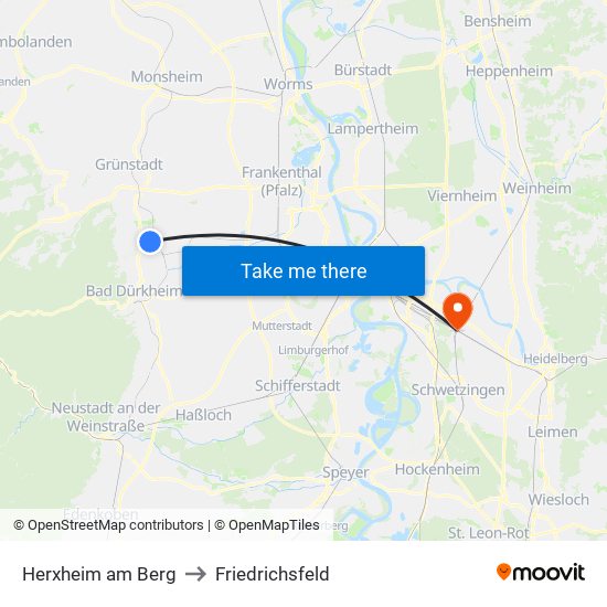 Herxheim am Berg to Friedrichsfeld map