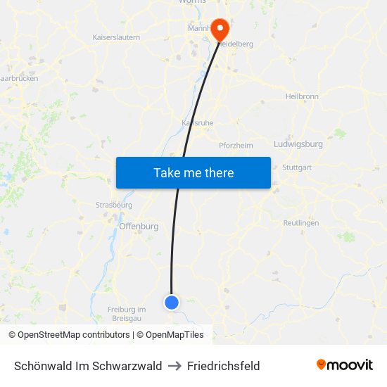 Schönwald Im Schwarzwald to Friedrichsfeld map