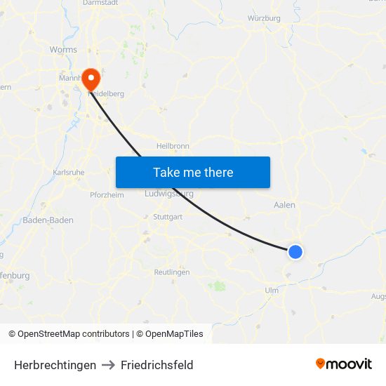 Herbrechtingen to Friedrichsfeld map