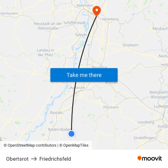 Obertsrot to Friedrichsfeld map