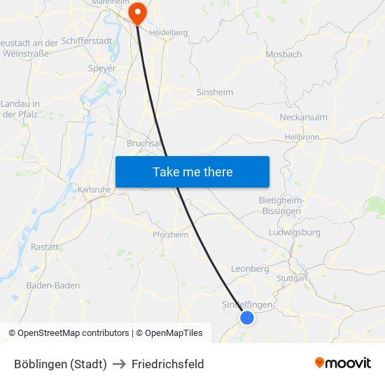 Böblingen (Stadt) to Friedrichsfeld map