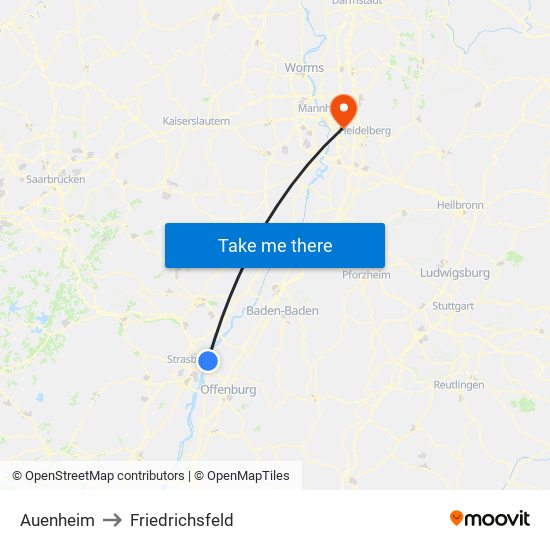 Auenheim to Friedrichsfeld map