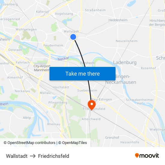 Wallstadt to Friedrichsfeld map