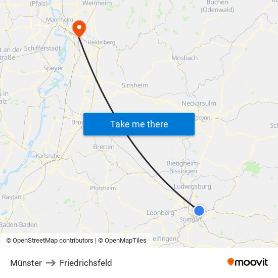 Münster to Friedrichsfeld map