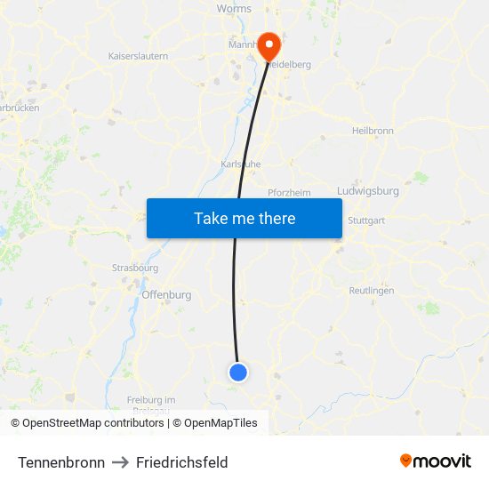 Tennenbronn to Friedrichsfeld map