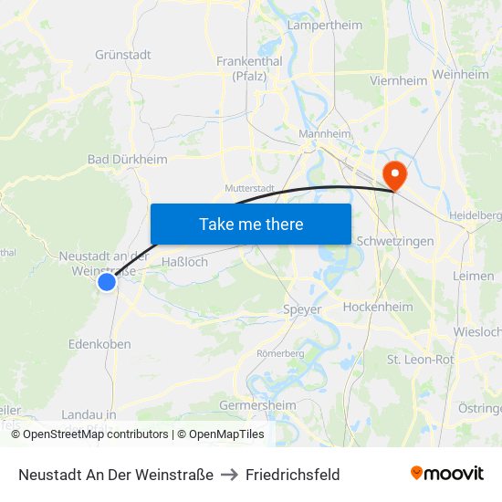 Neustadt An Der Weinstraße to Friedrichsfeld map