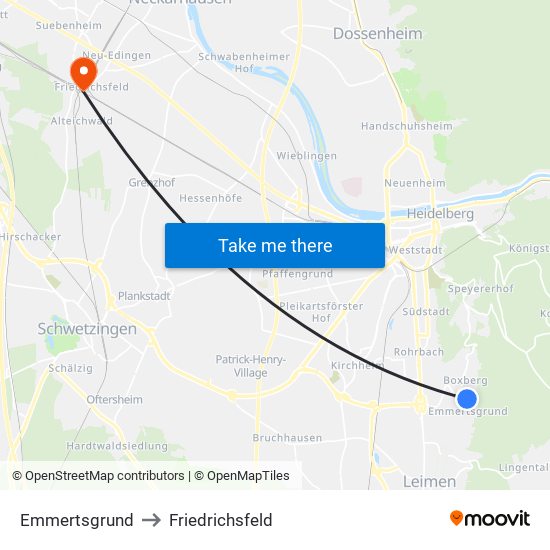Emmertsgrund to Friedrichsfeld map