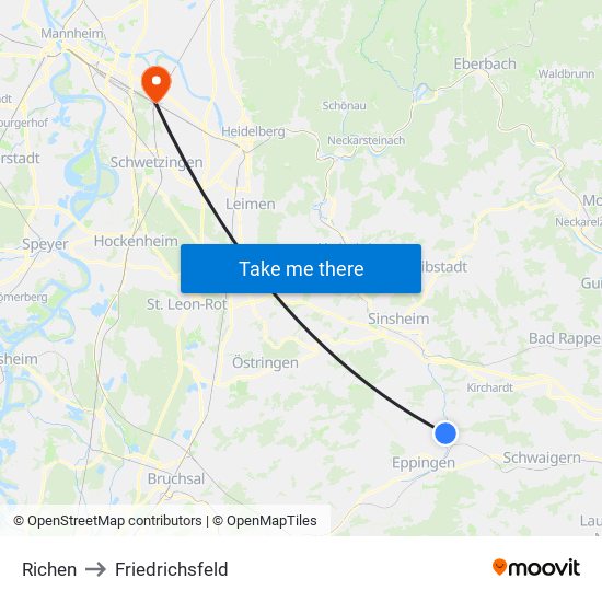 Richen to Friedrichsfeld map