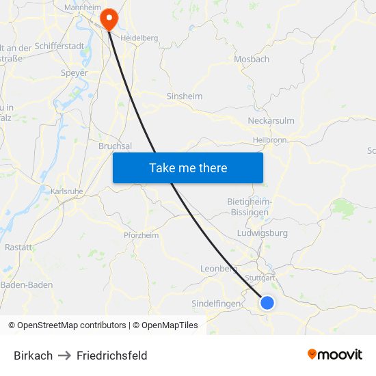 Birkach to Friedrichsfeld map