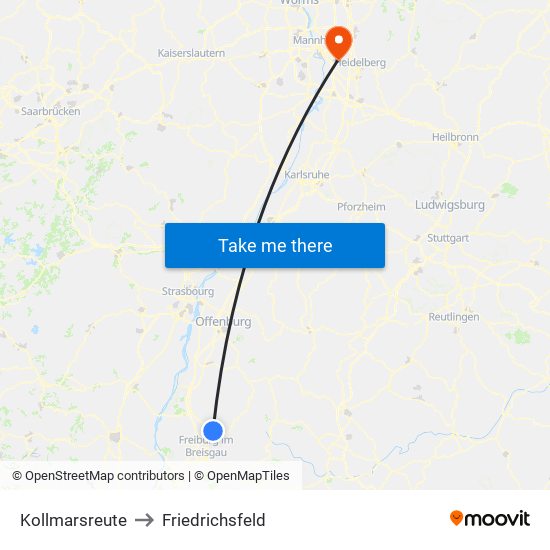 Kollmarsreute to Friedrichsfeld map