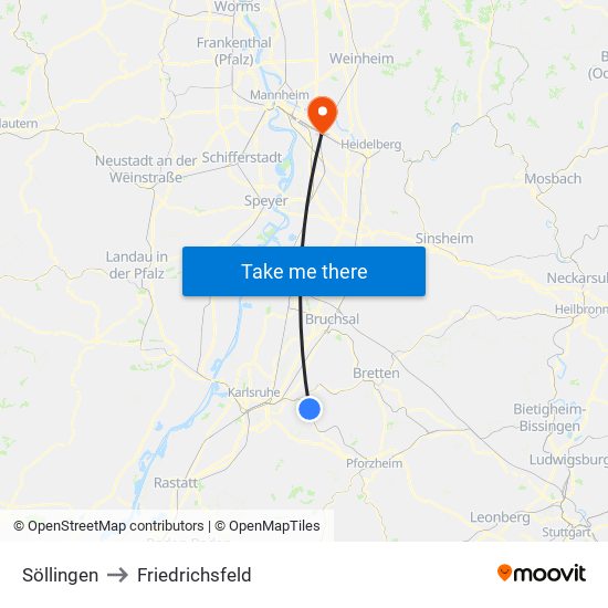 Söllingen to Friedrichsfeld map