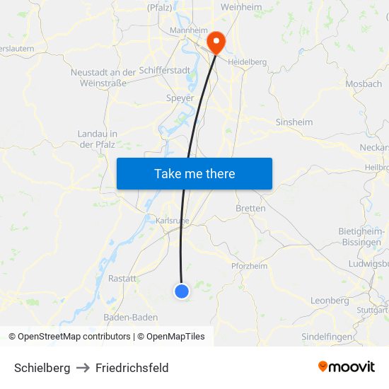 Schielberg to Friedrichsfeld map