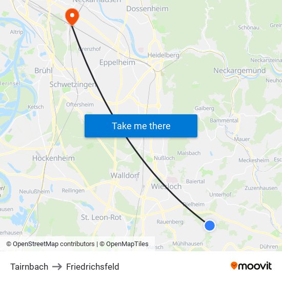 Tairnbach to Friedrichsfeld map