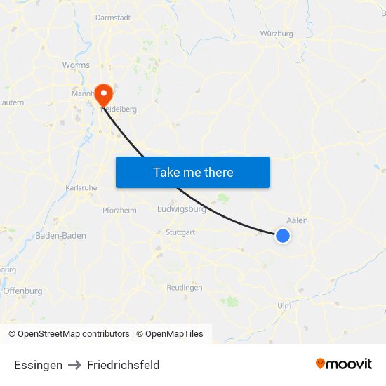 Essingen to Friedrichsfeld map