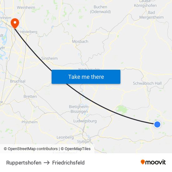 Ruppertshofen to Friedrichsfeld map