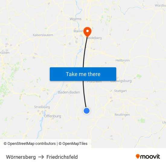 Wörnersberg to Friedrichsfeld map