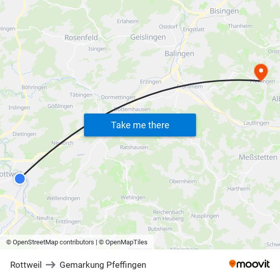 Rottweil to Gemarkung Pfeffingen map