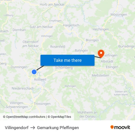 Villingendorf to Gemarkung Pfeffingen map