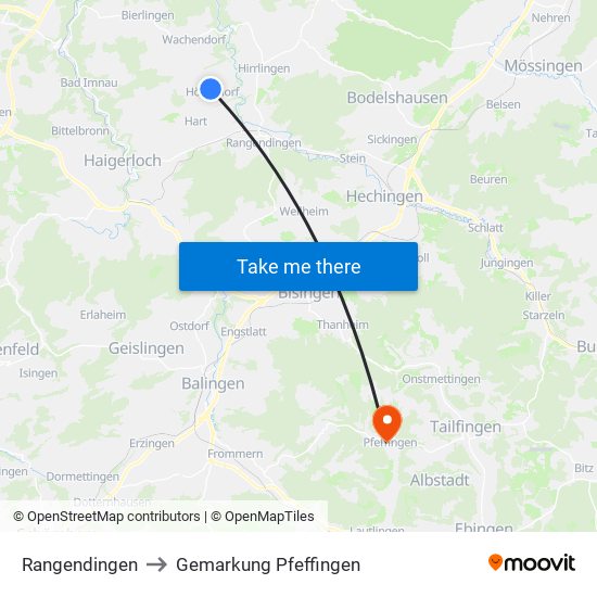 Rangendingen to Gemarkung Pfeffingen map