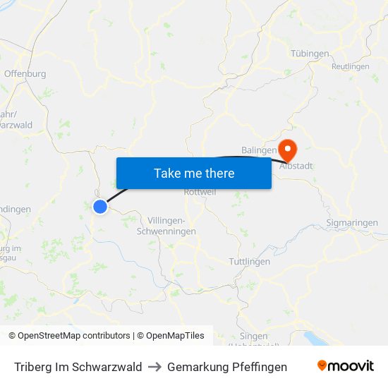 Triberg Im Schwarzwald to Gemarkung Pfeffingen map