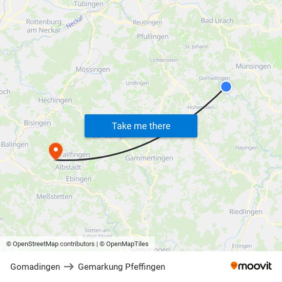 Gomadingen to Gemarkung Pfeffingen map