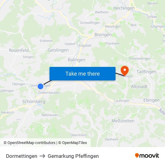 Dormettingen to Gemarkung Pfeffingen map