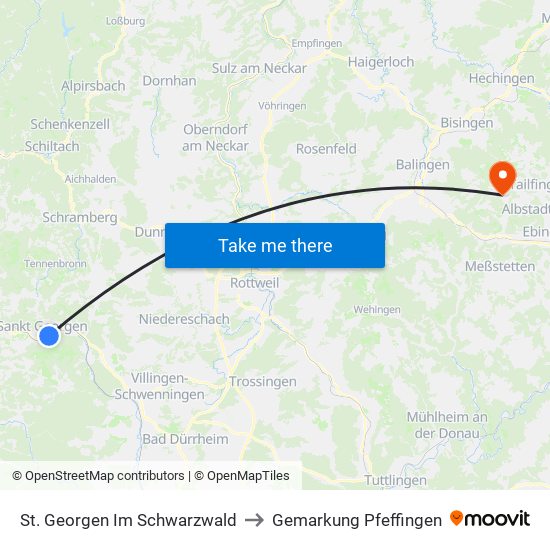 St. Georgen Im Schwarzwald to Gemarkung Pfeffingen map