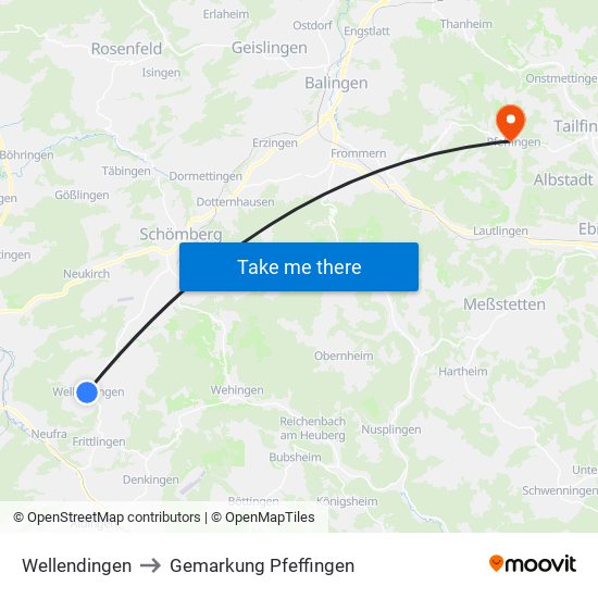 Wellendingen to Gemarkung Pfeffingen map