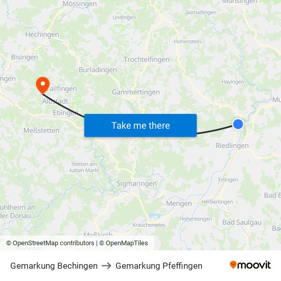 Gemarkung Bechingen to Gemarkung Pfeffingen map