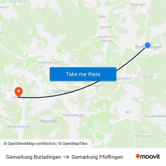 Gemarkung Burladingen to Gemarkung Pfeffingen map