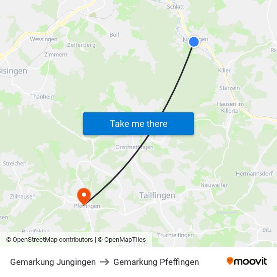 Gemarkung Jungingen to Gemarkung Pfeffingen map