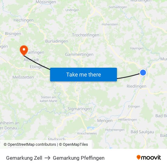 Gemarkung Zell to Gemarkung Pfeffingen map